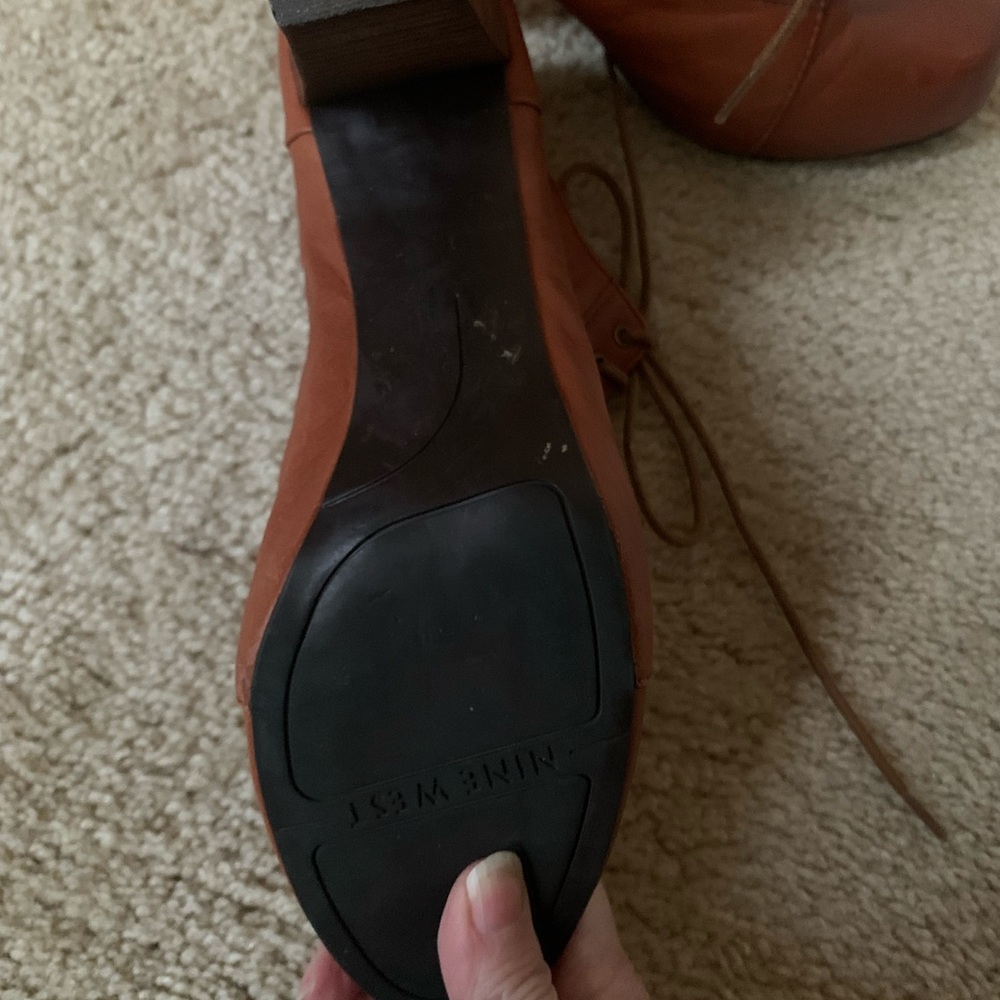 Nine West Cognac Winstrol Leather Lace Up Boots - Picture 4 of 6